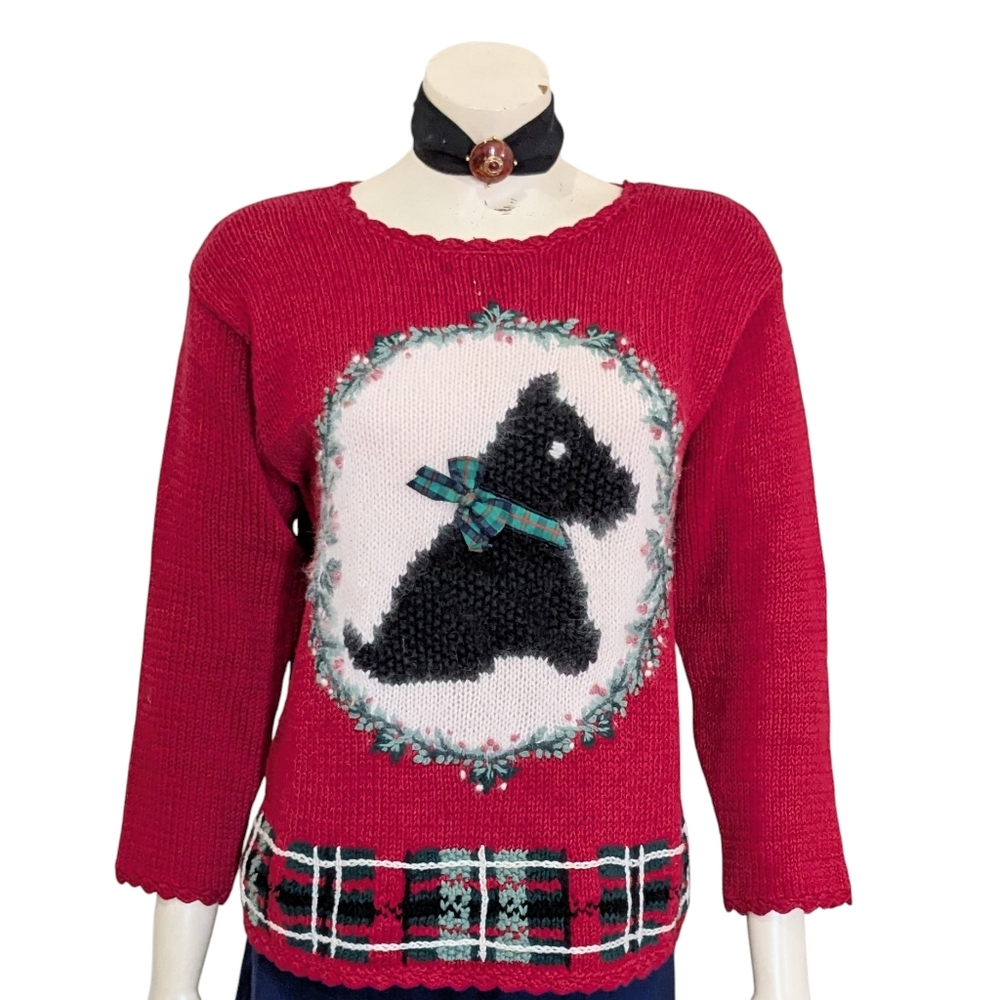 Petite Sophisticate Vintage Scottie Dog Christmas Sweater Size Small Petite